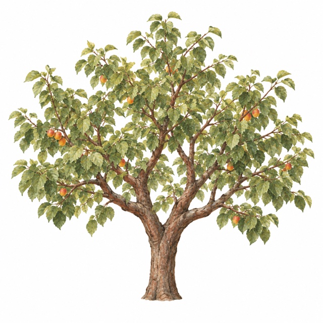 Abricotier adulte, illustration botanique