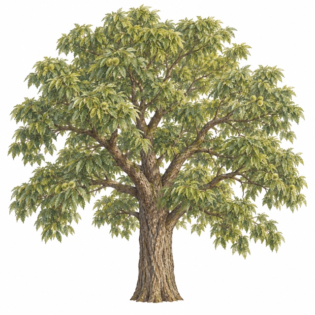 Châtaignier adulte, illustration botanique