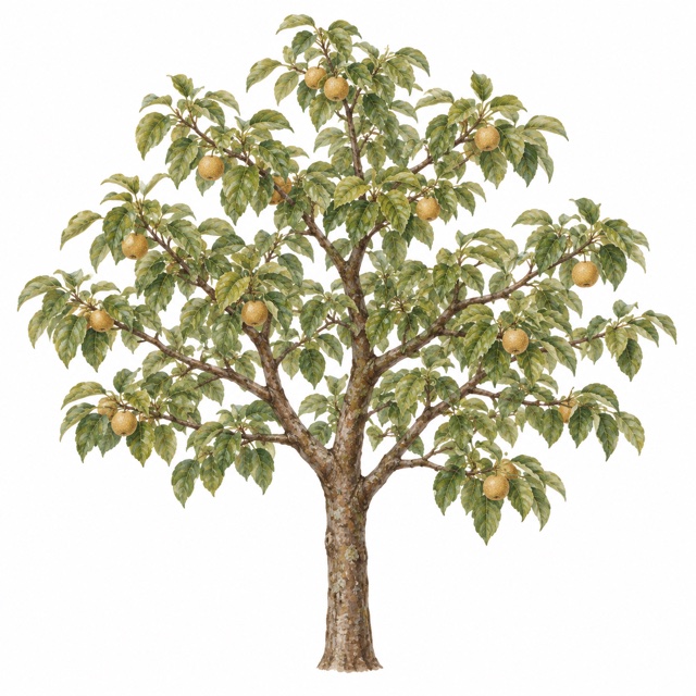 Nashi adulte, illustration botanique