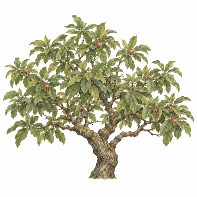 Néflier adulte, illustration botanique