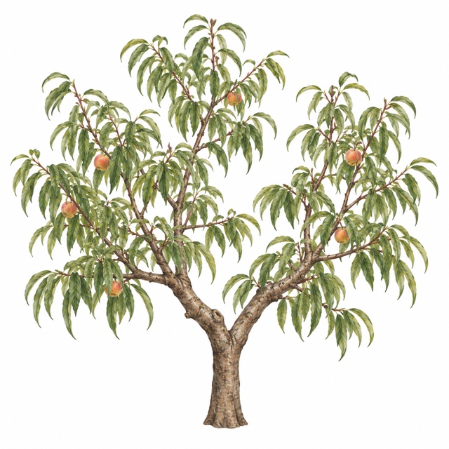 Pêcher adulte, illustration botanique