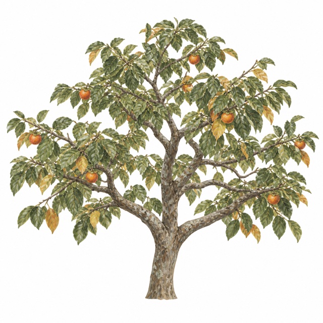 Plaqueminier adulte, illustration botanique