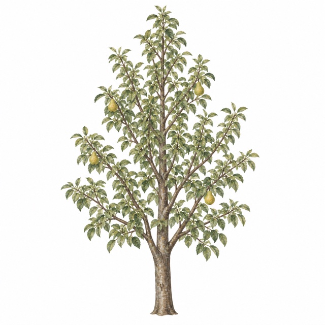 Poirier adulte, illustration botanique