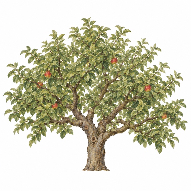 Pommier adulte, illustration botanique