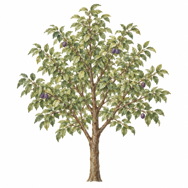 Prunier adulte, illustration botanique